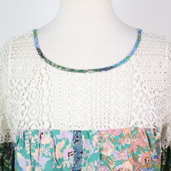 Umgee Womens Medium Paisley Crochet Boho Patchwork Tunic Top - Picture 3 of 6